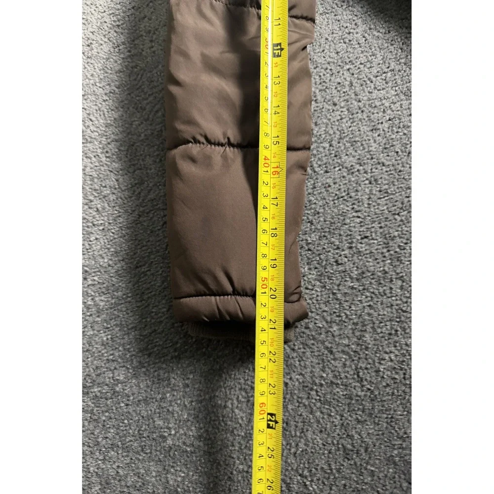 Old Navy Boys XL 14 Brown Puffer Jacket Faux Fur Hood Fleece Lined 856599-01
